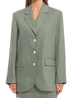 AVEC LES FILLES Linen Blend Boyfriend Blazer Sage Green Size XS